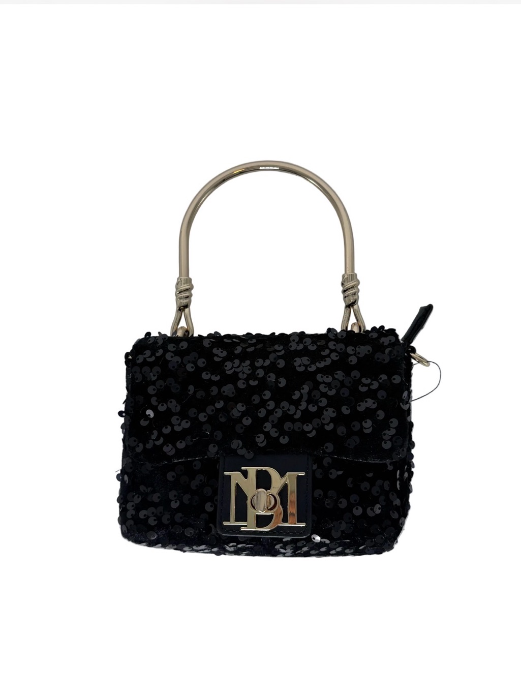 Badgley Mischka Black Sequin Metal Top-Handle Mini Bag With Gold Hardware- Nwt!